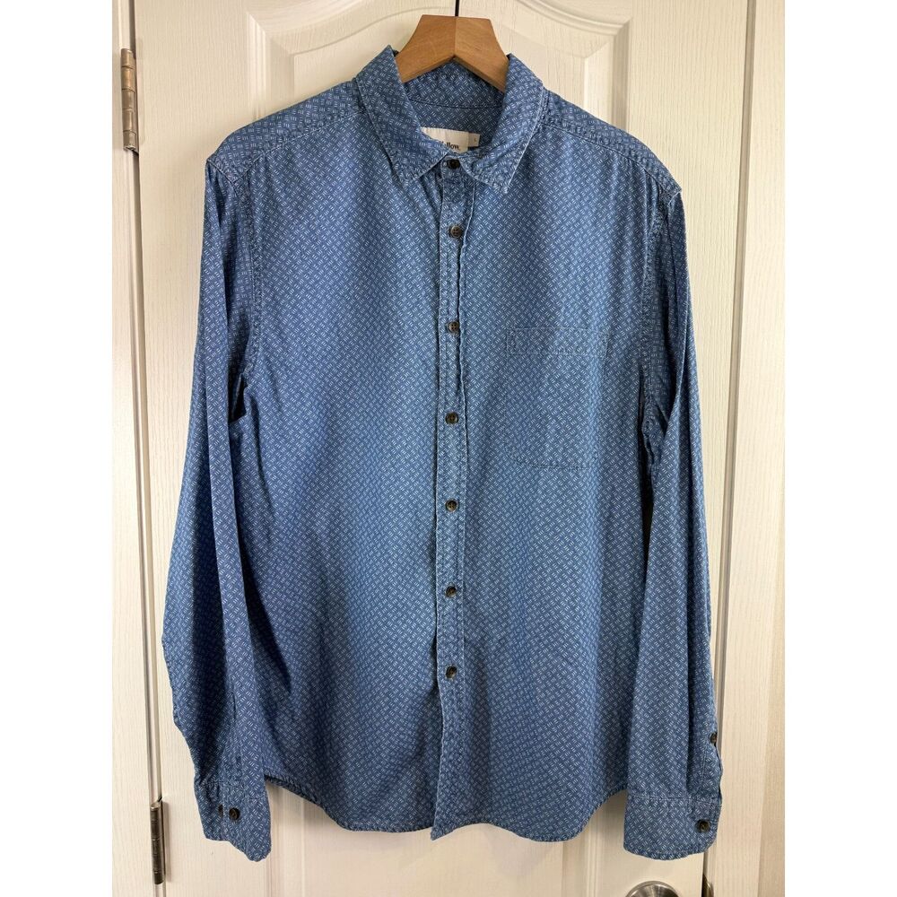 Goodfellow Men's Standard Fit Button Front Shirt - Blue White Pattern - Size L
